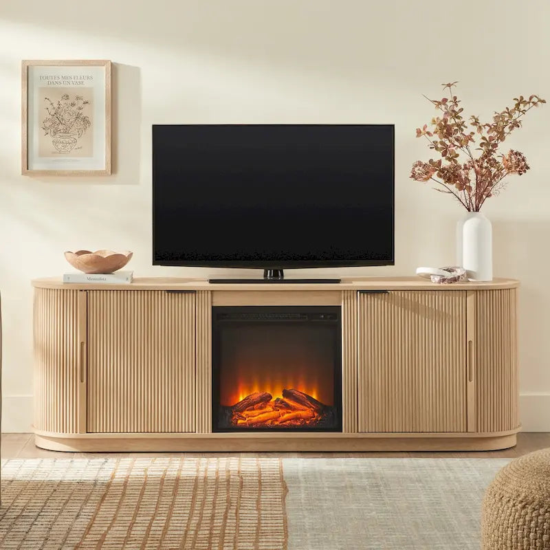 Modern Reeded 70-inch Fireplace TV Stand