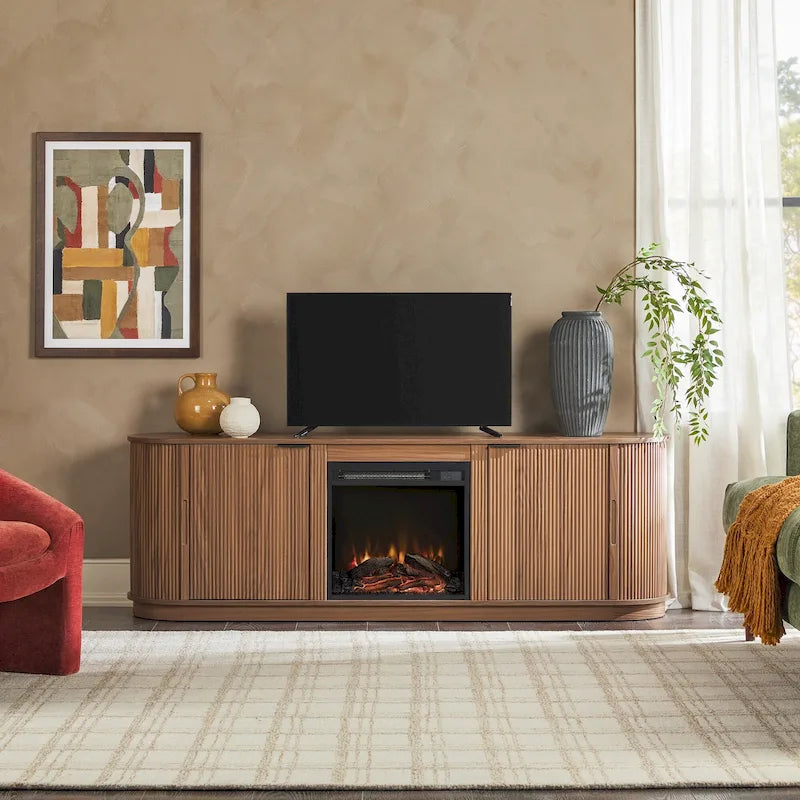 Modern Reeded 70-inch Fireplace TV Stand