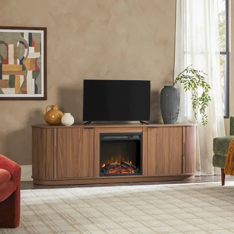 Modern Reeded 70-inch Fireplace TV Stand