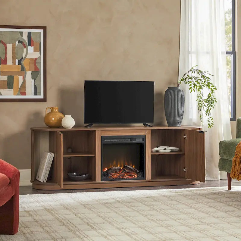 Modern Reeded 70-inch Fireplace TV Stand
