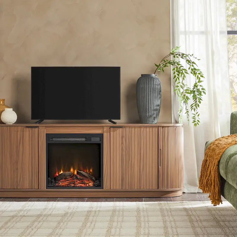 Modern Reeded 70-inch Fireplace TV Stand