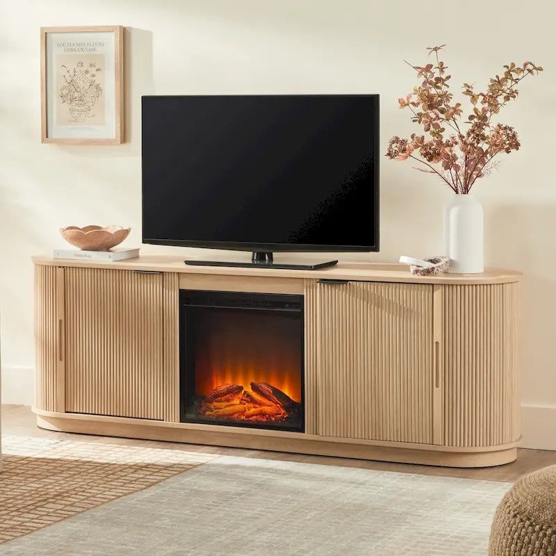 Modern Reeded 70-inch Fireplace TV Stand
