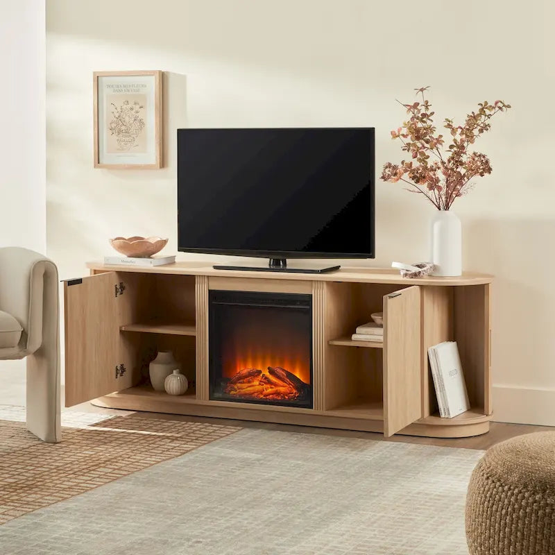 Modern Reeded 70-inch Fireplace TV Stand