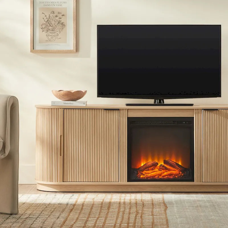 Modern Reeded 70-inch Fireplace TV Stand