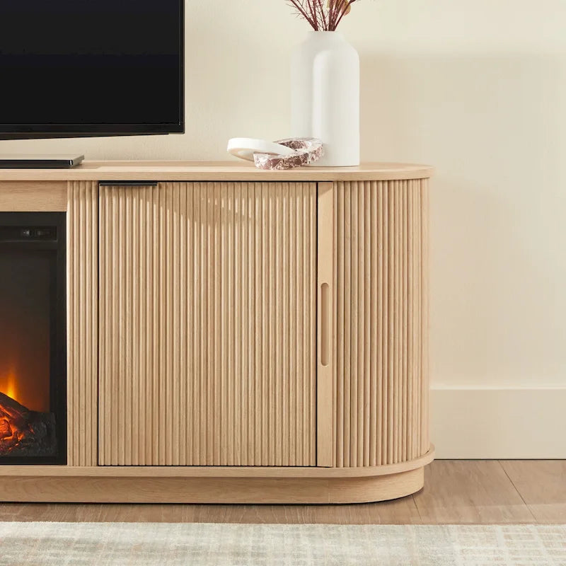 Modern Reeded 70-inch Fireplace TV Stand
