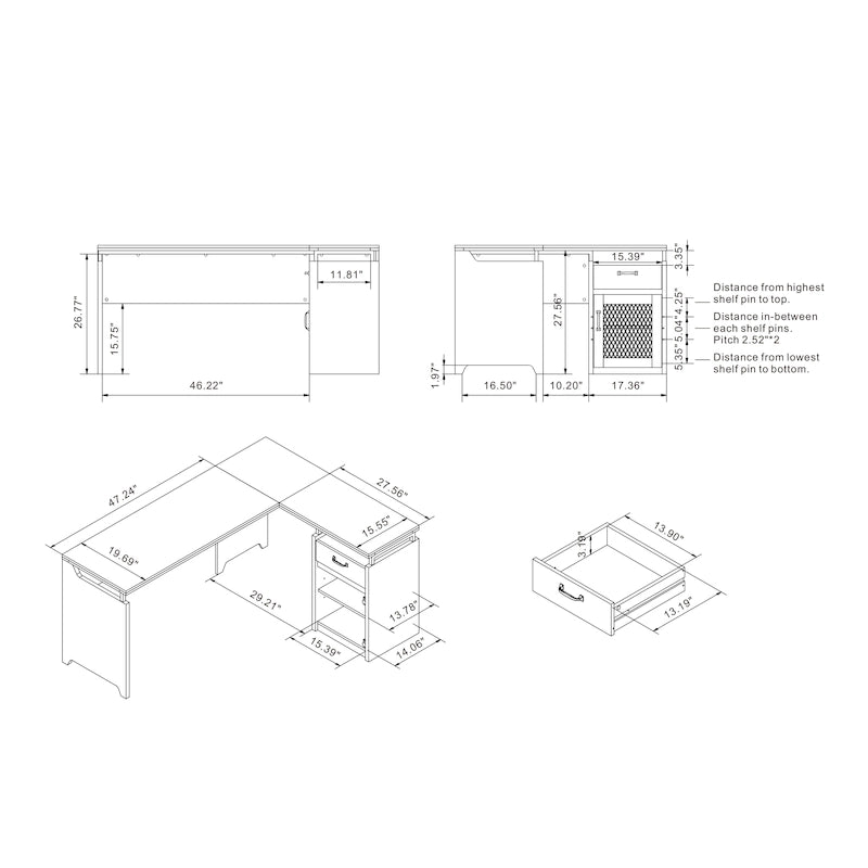 Urban 63-inch Multi-storage L-shape Desk