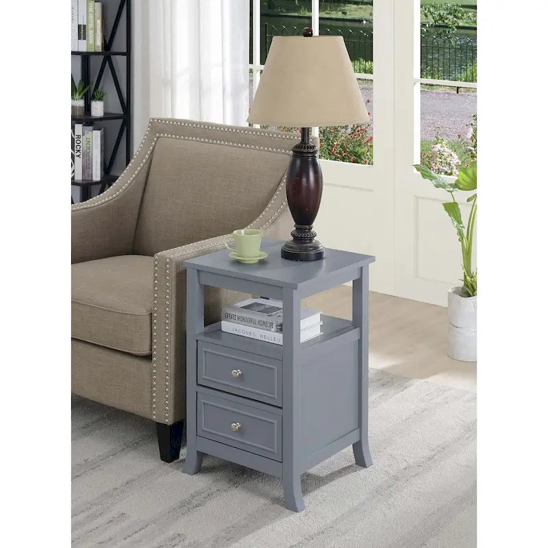 2 Drawer End Table with Shelf