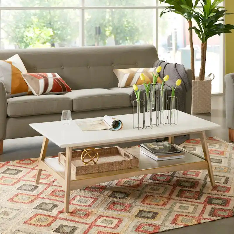 Mid-Century Two-Tone Coffee Table with Storage Shelf