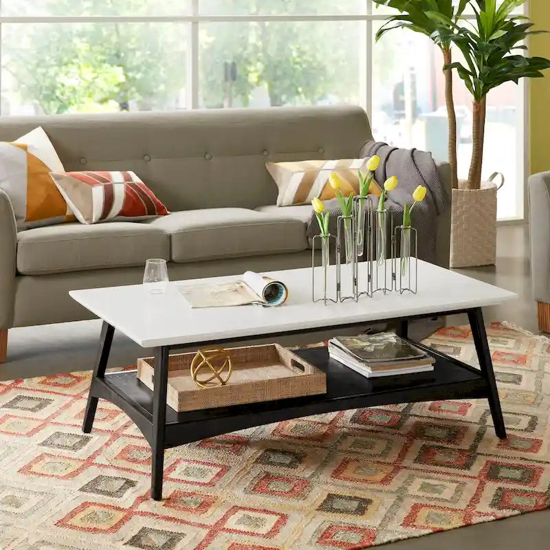 Mid-Century Two-Tone Coffee Table with Storage Shelf