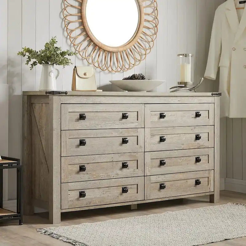 Farmhouse 8 Drawers Wood Dresser Chests, Rustic Chset of Drawers