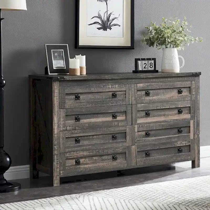 Farmhouse 8 Drawers Wood Dresser Chests, Rustic Chset of Drawers