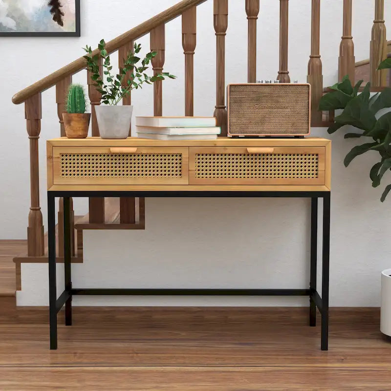 44" Woven Front Modern Farmhouse Console Table