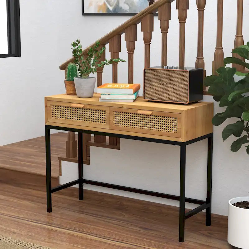 44" Woven Front Modern Farmhouse Console Table