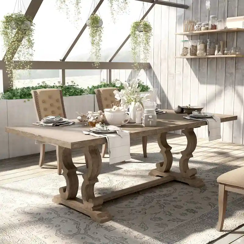 Rustic 90-inch Wood Expandable Dining Table