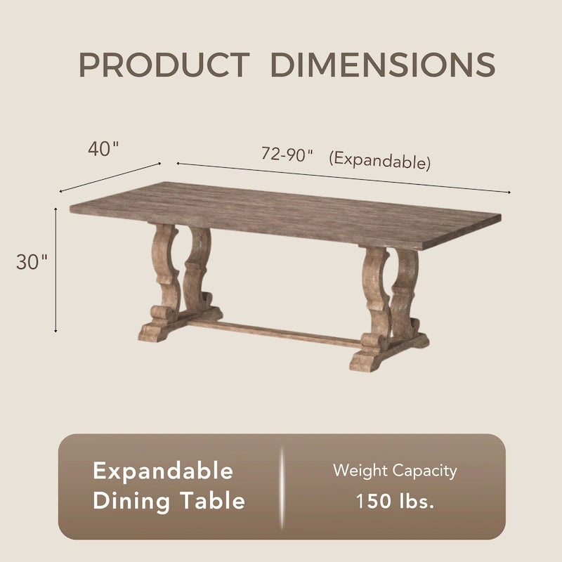 Rustic 90-inch Wood Expandable Dining Table