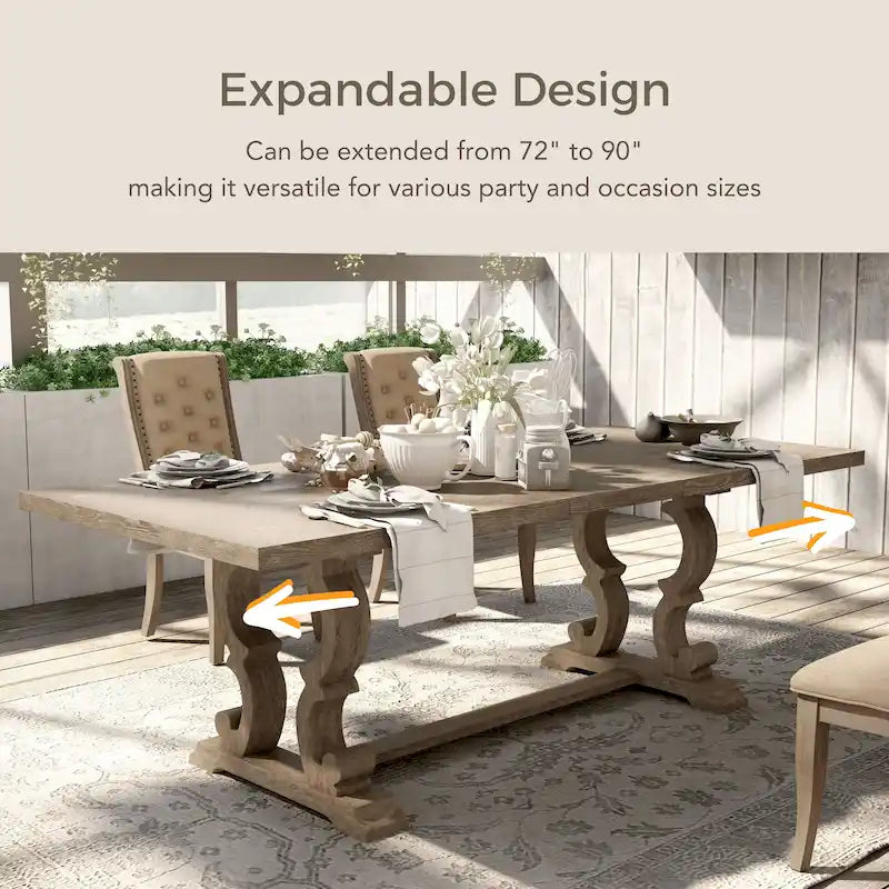 Rustic 90-inch Wood Expandable Dining Table