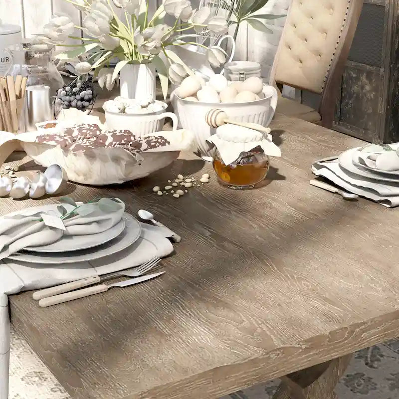 Rustic 90-inch Wood Expandable Dining Table