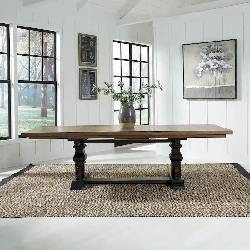Chalkboard Finish Trestle Dining Table with Self-Storing Leaf