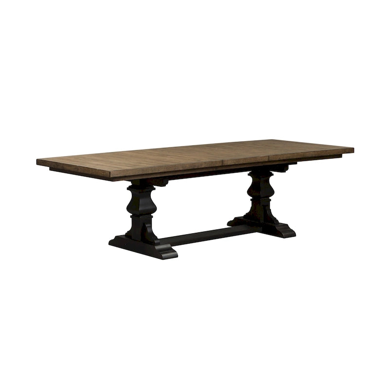 Chalkboard Finish Trestle Dining Table with Self-Storing Leaf
