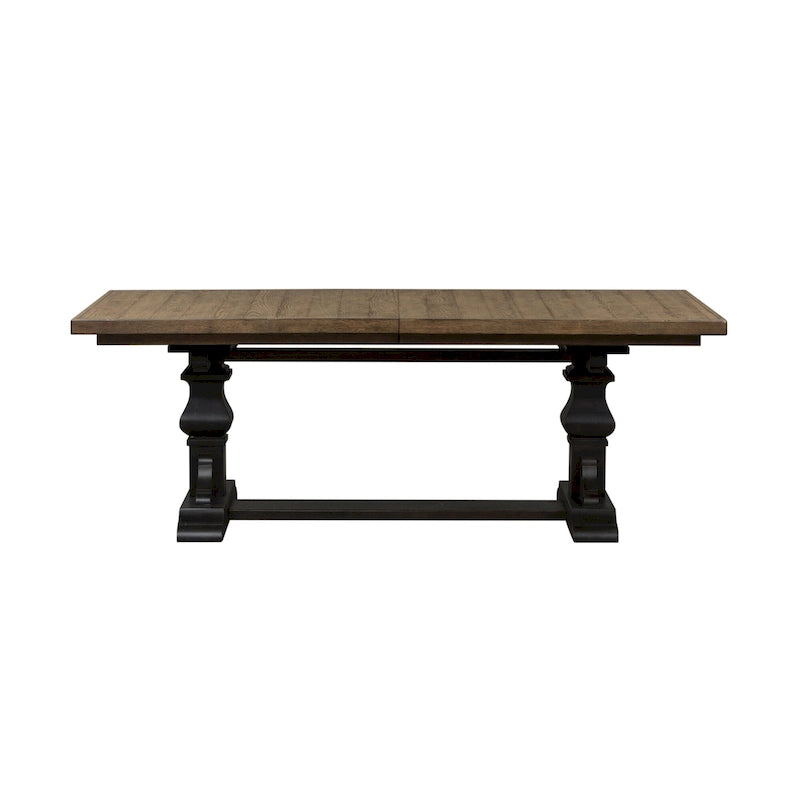 Chalkboard Finish Trestle Dining Table with Self-Storing Leaf