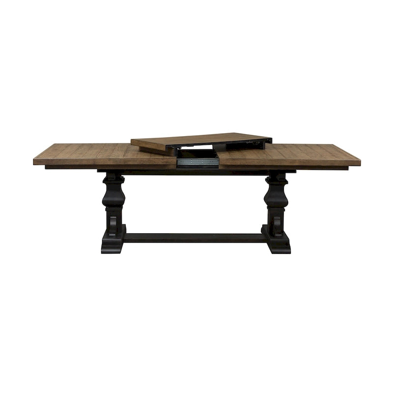 Chalkboard Finish Trestle Dining Table with Self-Storing Leaf