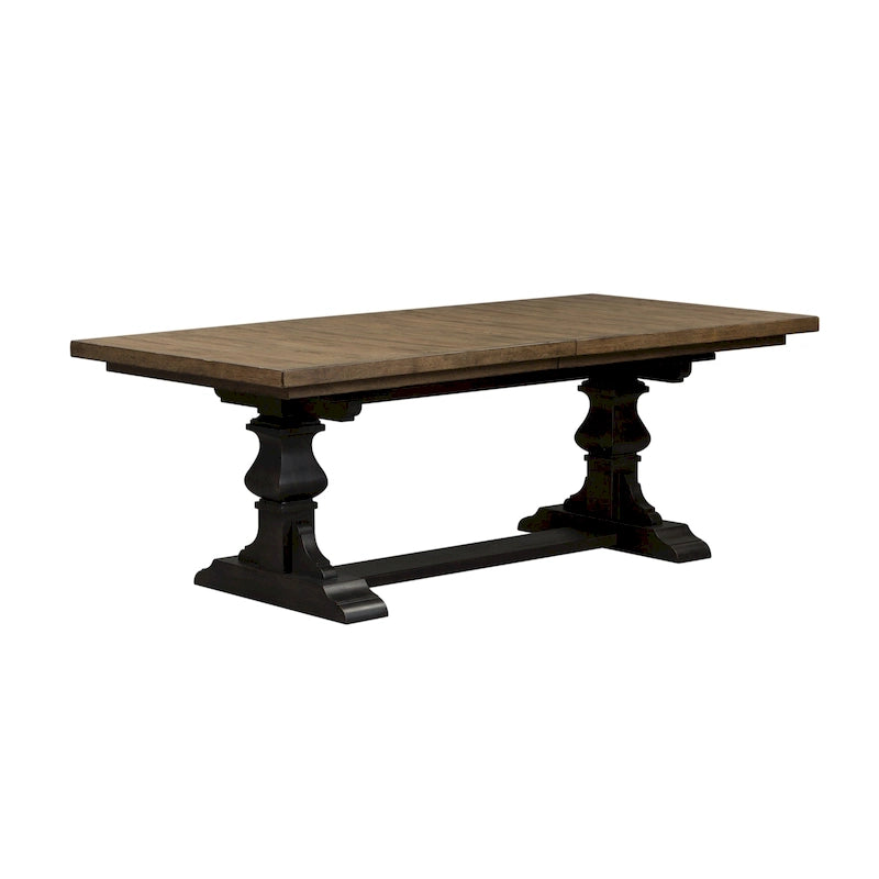 Chalkboard Finish Trestle Dining Table with Self-Storing Leaf