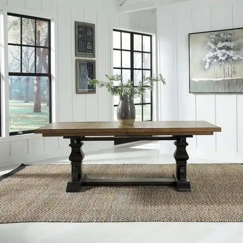 Chalkboard Finish Trestle Dining Table with Self-Storing Leaf