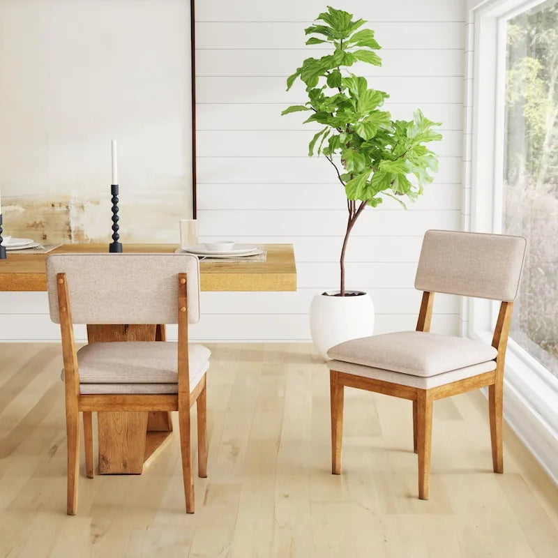 Solid Wood Upholstered Dining Chairs (Set of 2)