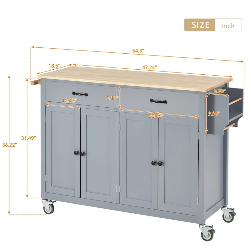 Kitchen Island Cart with Solid Wood Top and Locking Wheels