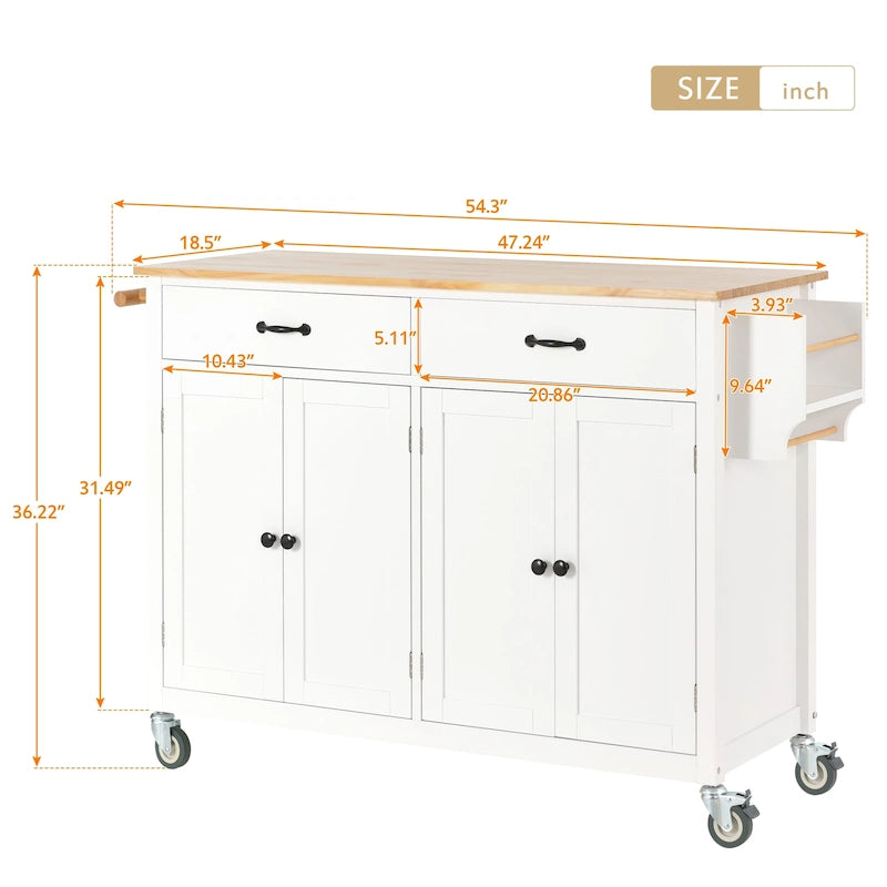 Kitchen Island Cart with Solid Wood Top and Locking Wheels
