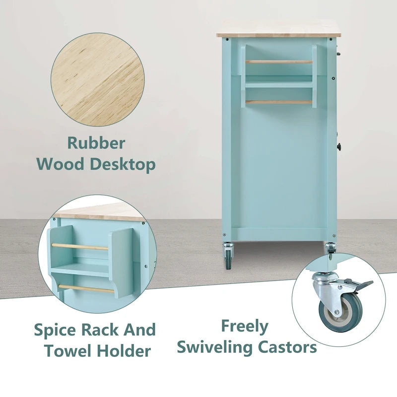 Kitchen Island Cart with Solid Wood Top and Locking Wheels