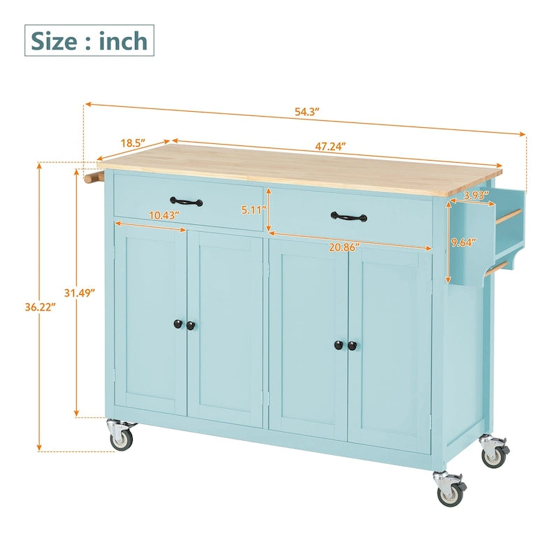 Kitchen Island Cart with Solid Wood Top and Locking Wheels
