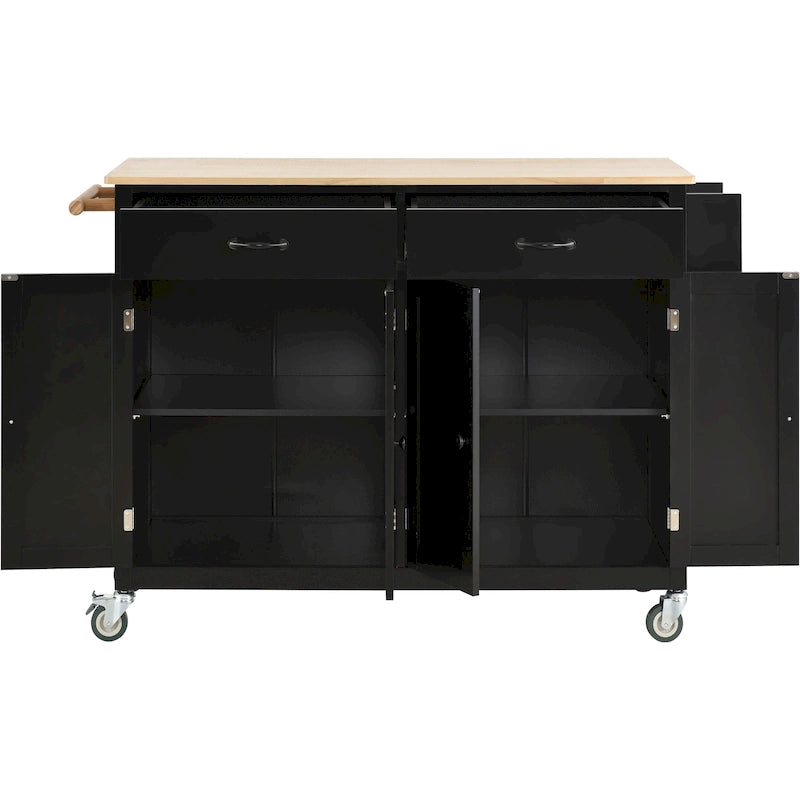 Kitchen Island Cart with Solid Wood Top and Locking Wheels