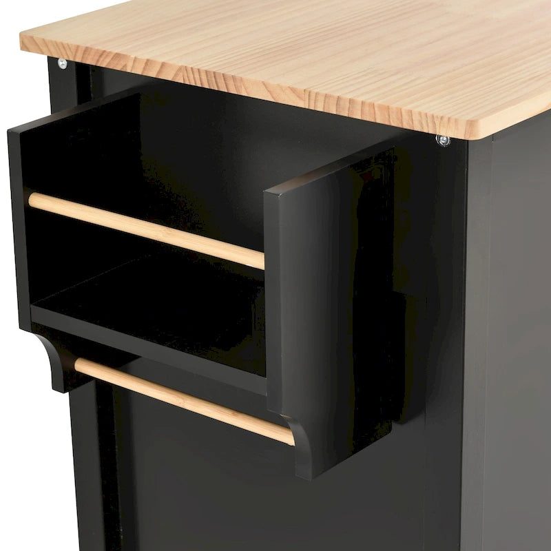Kitchen Island Cart with Solid Wood Top and Locking Wheels