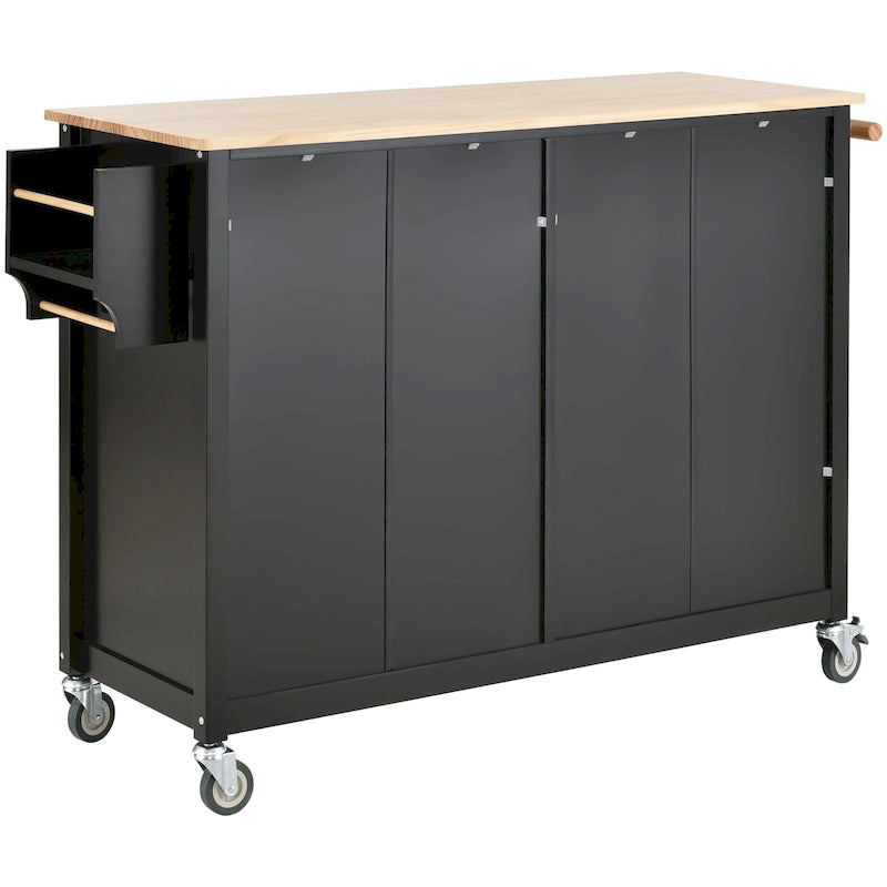 Kitchen Island Cart with Solid Wood Top and Locking Wheels