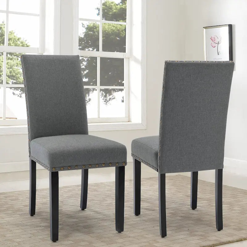 Fabric Upholstered Nailhead Trim Parsons Dining Chairs Set of 2