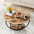 31.7 Round Coffee Table, Rustic 2-Tier Center Table with Storage Open Shelves