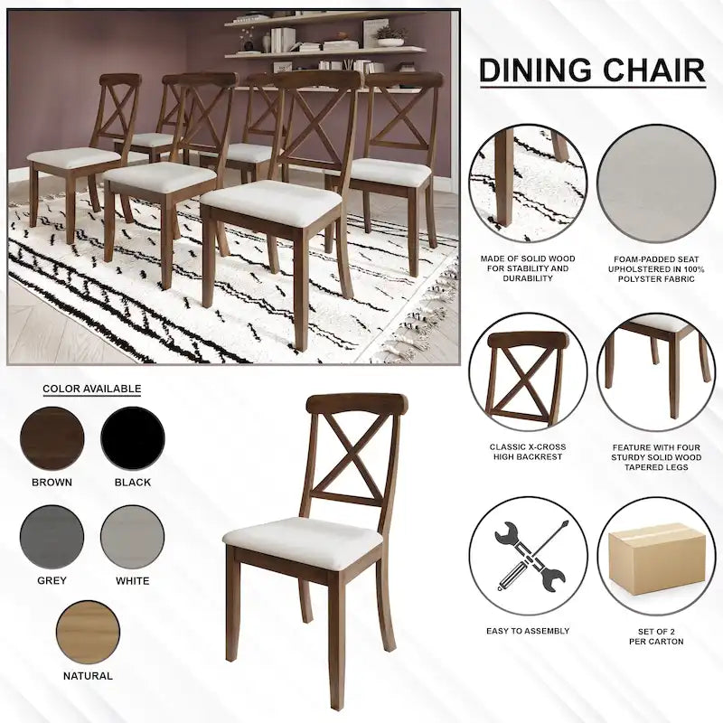 Farmhouse Style Wooden Dining Chairs (Set of 2)
