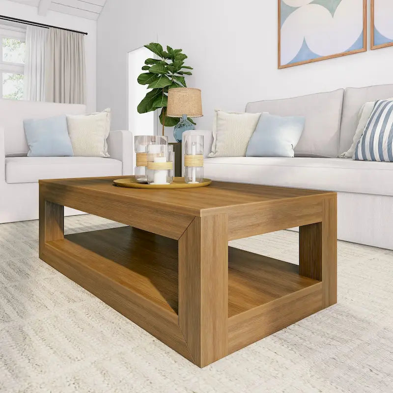 Modern Rectangular Coffee Table with Shelf