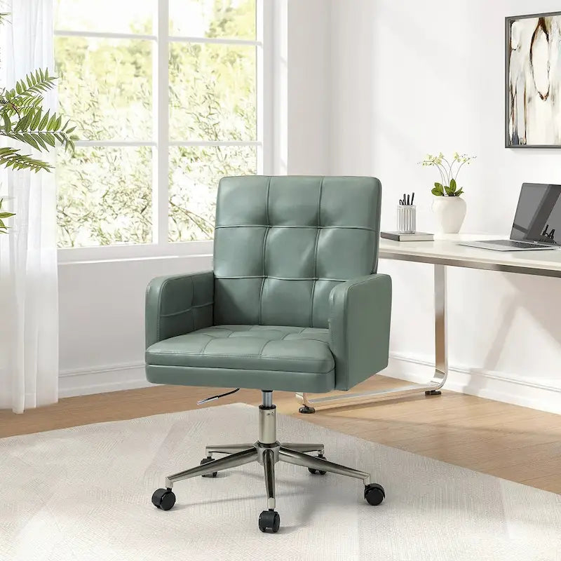 Modern Vegan Leather Height-adjustable Office Chair with 5 Wheels