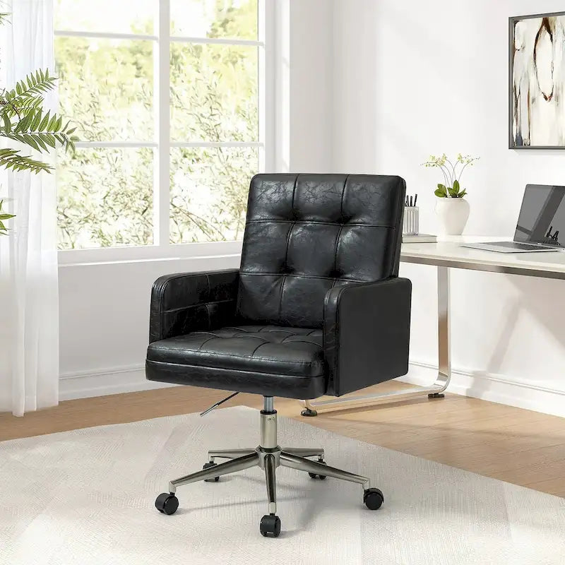 Modern Vegan Leather Height-adjustable Office Chair with 5 Wheels