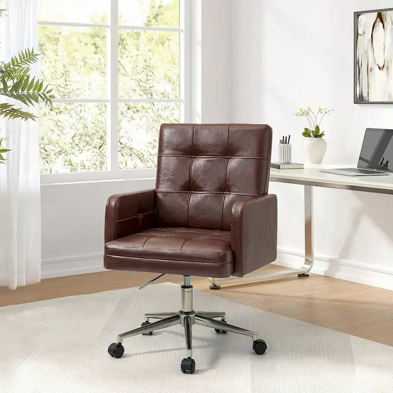 Modern Vegan Leather Height-adjustable Office Chair with 5 Wheels