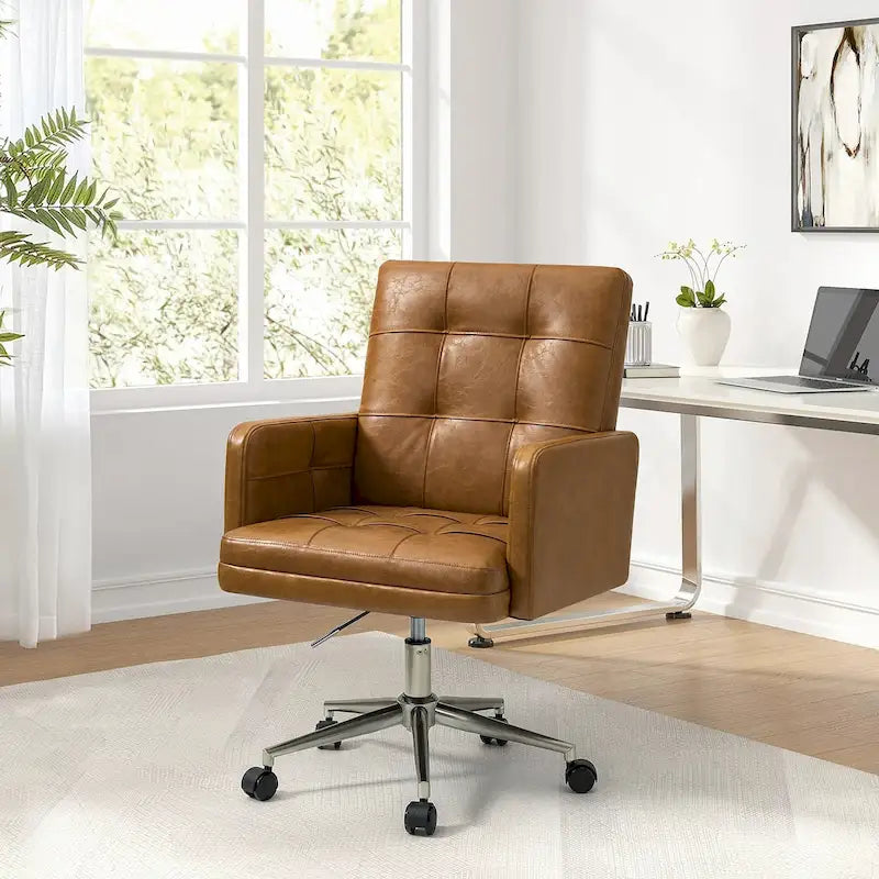 Modern Vegan Leather Height-adjustable Office Chair with 5 Wheels