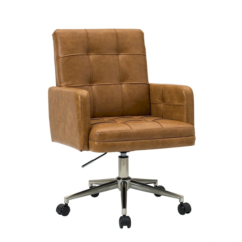 Modern Vegan Leather Height-adjustable Office Chair with 5 Wheels