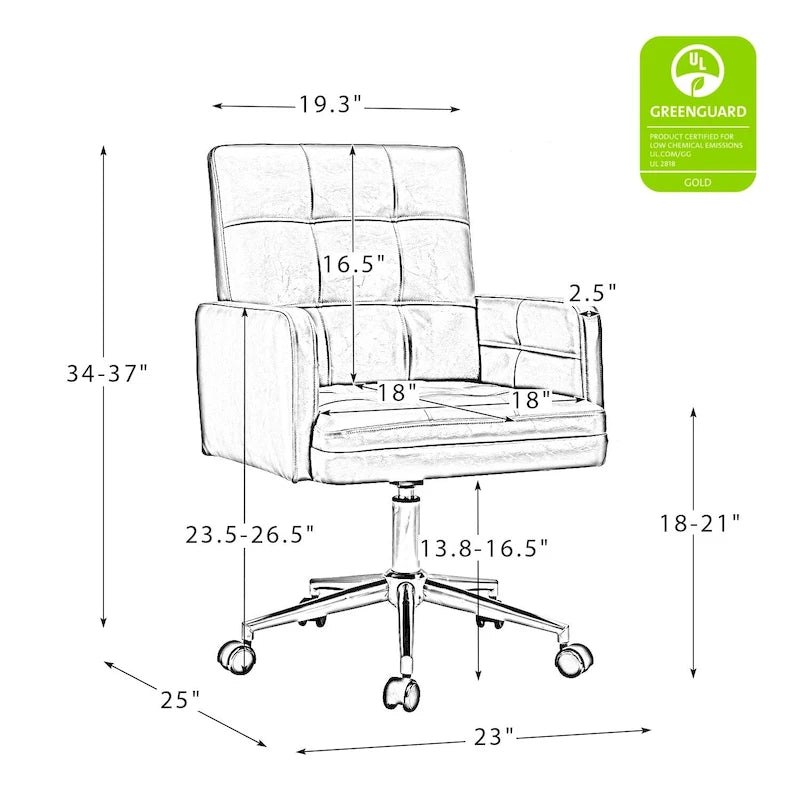 Modern Vegan Leather Height-adjustable Office Chair with 5 Wheels