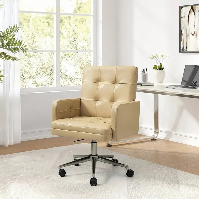 Modern Vegan Leather Height-adjustable Office Chair with 5 Wheels