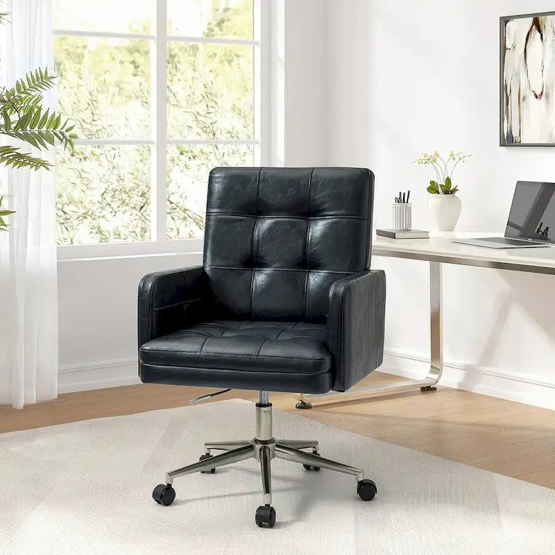 Modern Vegan Leather Height-adjustable Office Chair with 5 Wheels