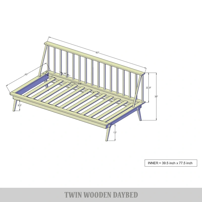 Vintage Wooden Twin Size Daybed
