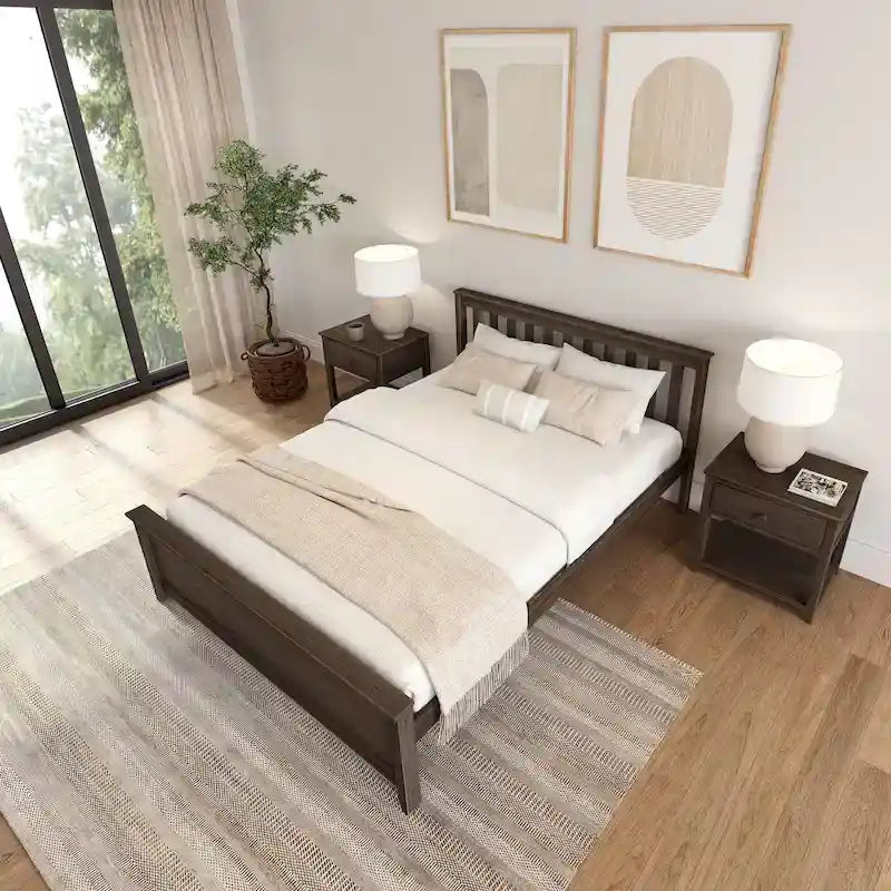 Classic Real Wood Queen Platform Bed