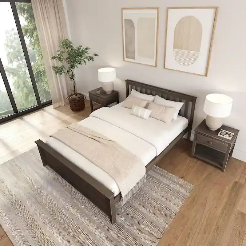 Classic Real Wood Queen Platform Bed